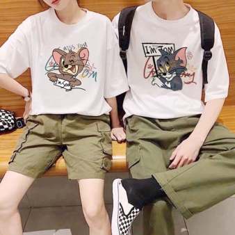 Apr.09 2번 고양이-쥐 커플티 여름옷 순면 반팔 커플룩 학생 여름옷Z