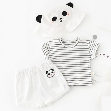 조이멀티 아동용 병아리와 팬더 신생아 상하복 3종세트