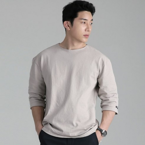 업클라스 남성용 세미 오버핏 여름용 립넥 7부 티셔츠 b203