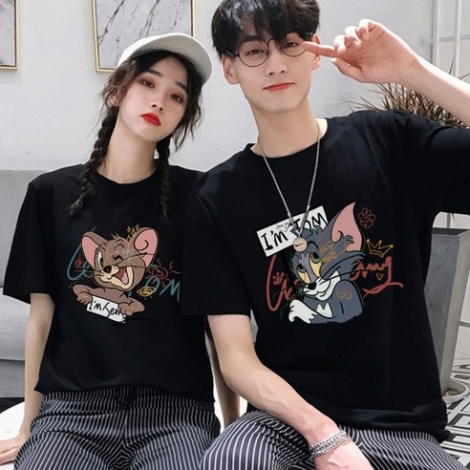 Apr.09 2번 고양이-쥐 커플티 여름옷 순면 반팔 커플룩 학생 여름옷Z