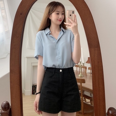 티데일리 살랑 링클 반팔 셔츠 여성용 여름 카라 남방 블라우스