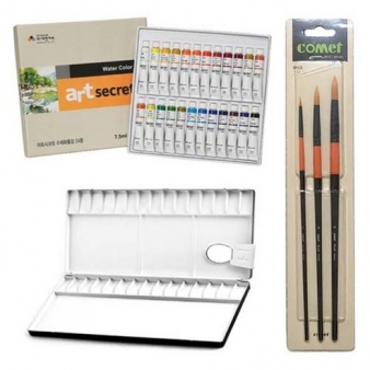 수채화물감 + 팔레트 + 붓	