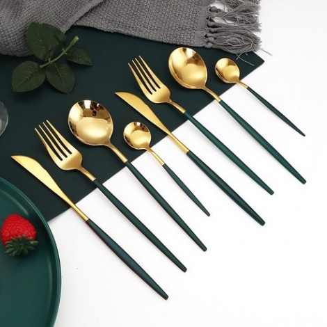 골든 포르투갈 서양 식기2종 2인 세트(스푼2p+포크2p+나이프2p+디저트 스푼2p)