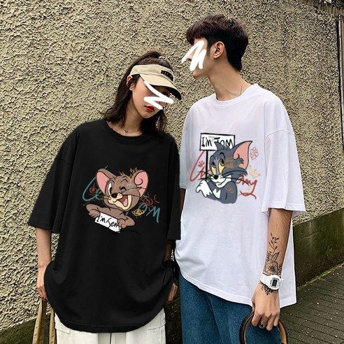 Apr.09 2번 고양이-쥐 커플티 여름옷 순면 반팔 커플룩 학생 여름옷Z