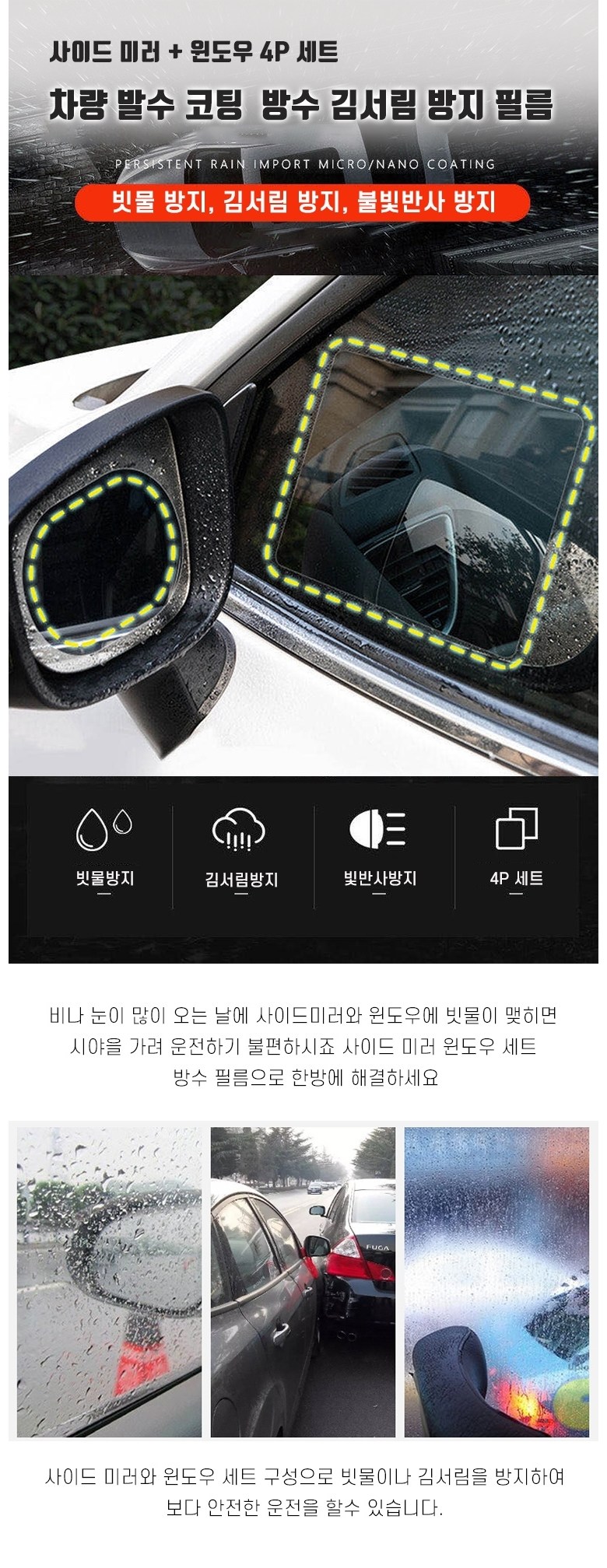 미미 자동차 사이드미러+윈도우 방수필름 세트