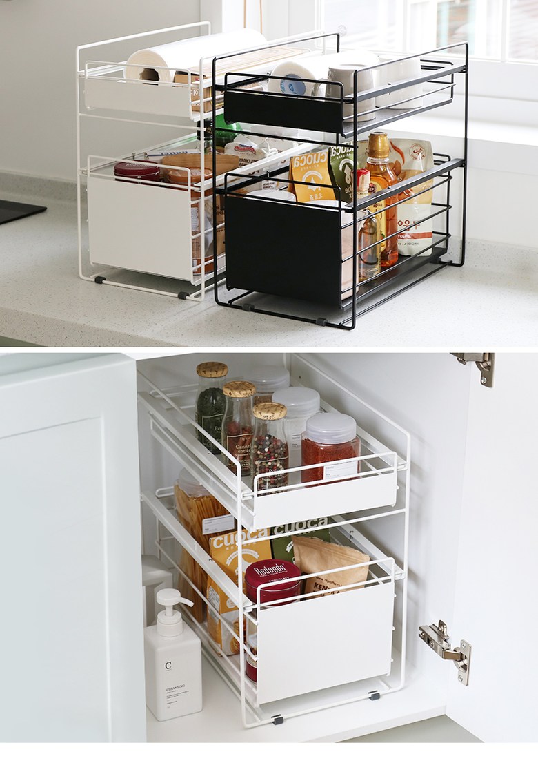 네이쳐리빙 모노블 슬라이딩 주방 수납선반 2단