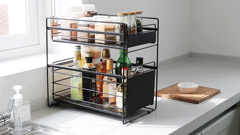 네이쳐리빙 모노블 슬라이딩 주방 수납선반 2단